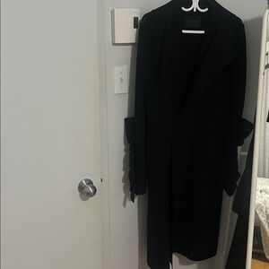 Marie St-Pierre. Black Women's Ruffle-Sleeve coat - Elegant Evening Wear